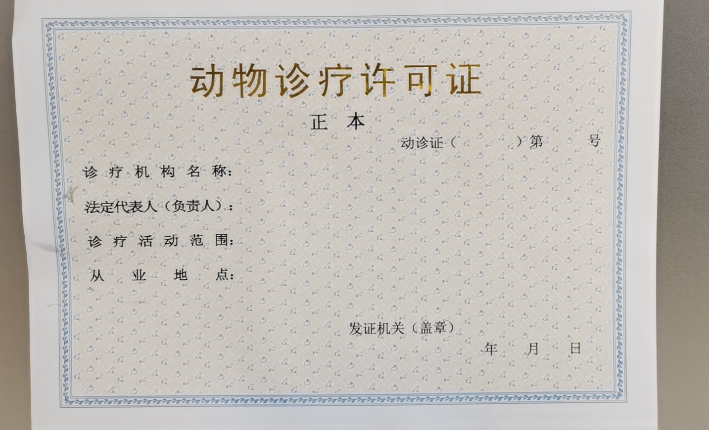 补发动物诊疗许可证审批(告知承诺办理方式)