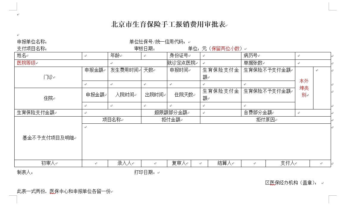 生育保险费用清单图片图片